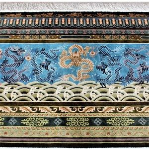 ❤️Sold Silk Rug Chinese Dragons Handmade Pictorial